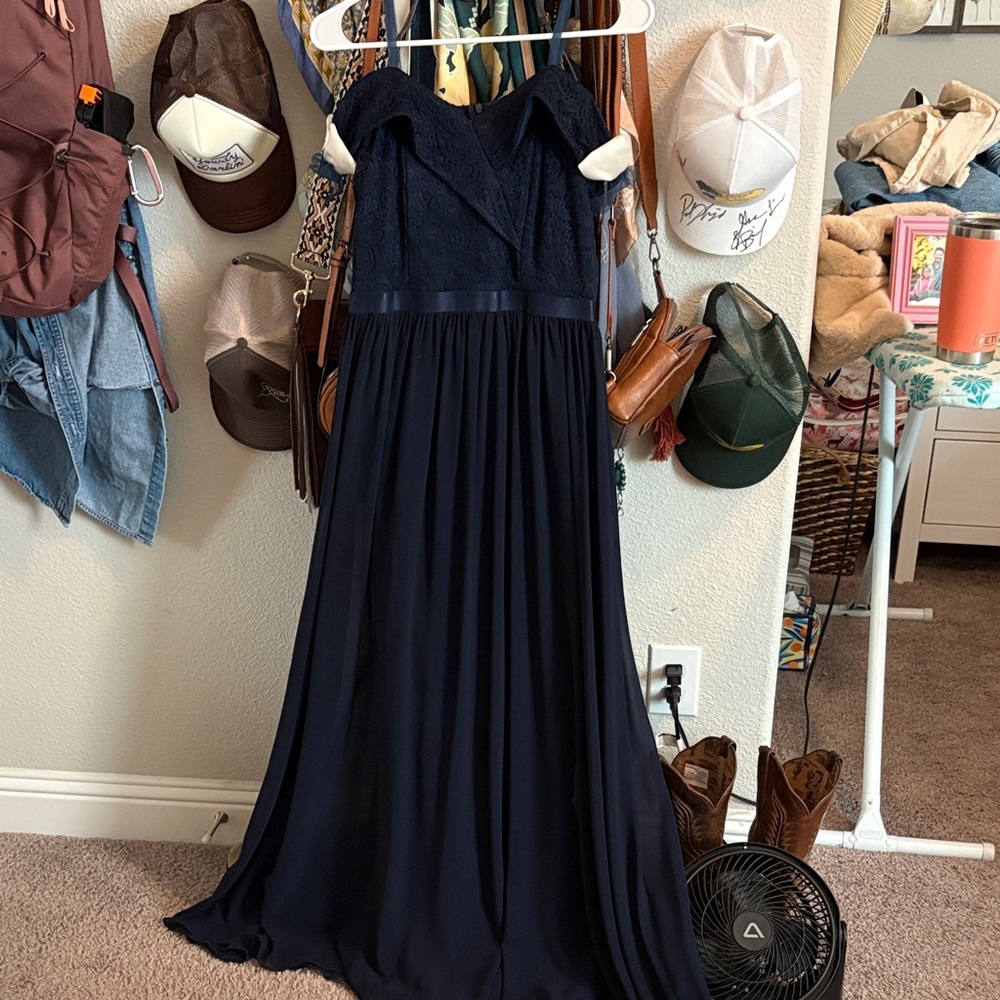 Elegant Navy Blue Off-Shoulder Dress